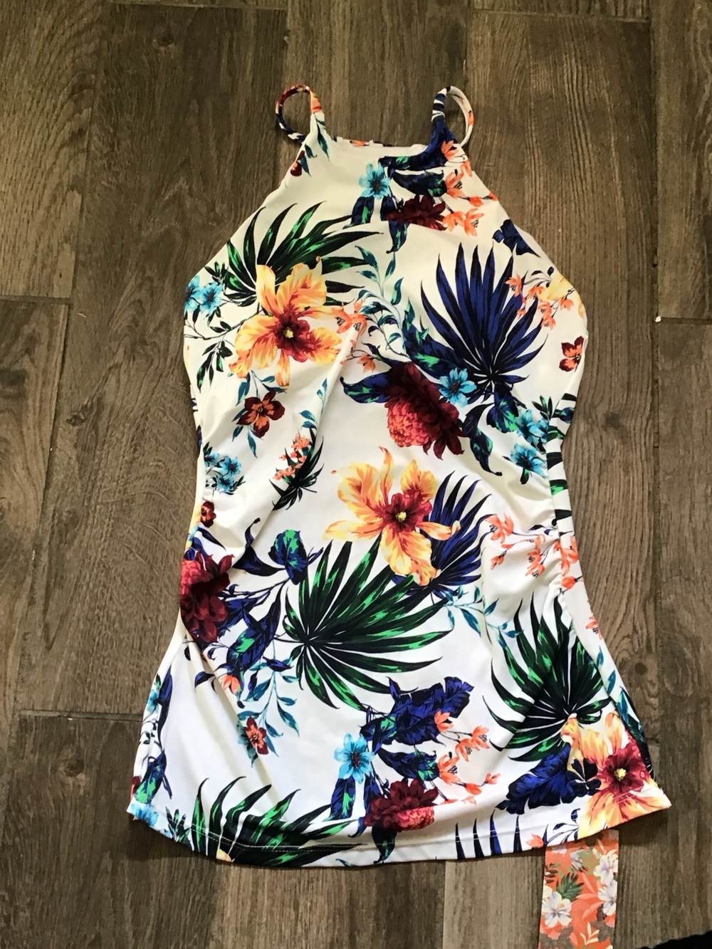 Hapari White Tropical Floral Halter Tankini Top
